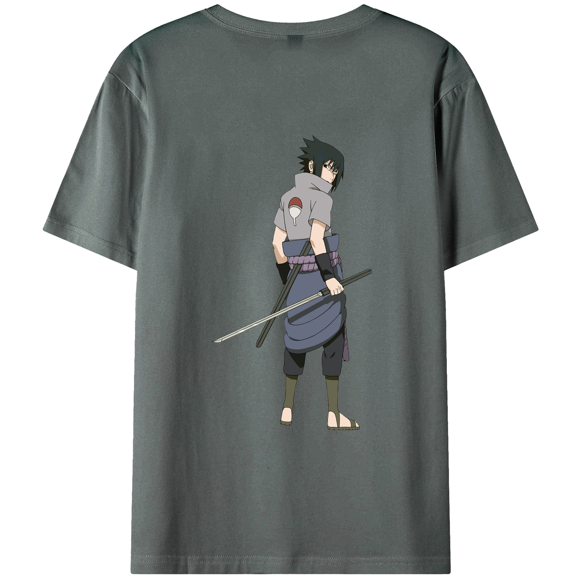 （画像用） NARUTO -ナルト- うちは サスケ Uchiha Sasuke 綿100％ メンズ半袖Tシャツ（バックプリント） 通気性